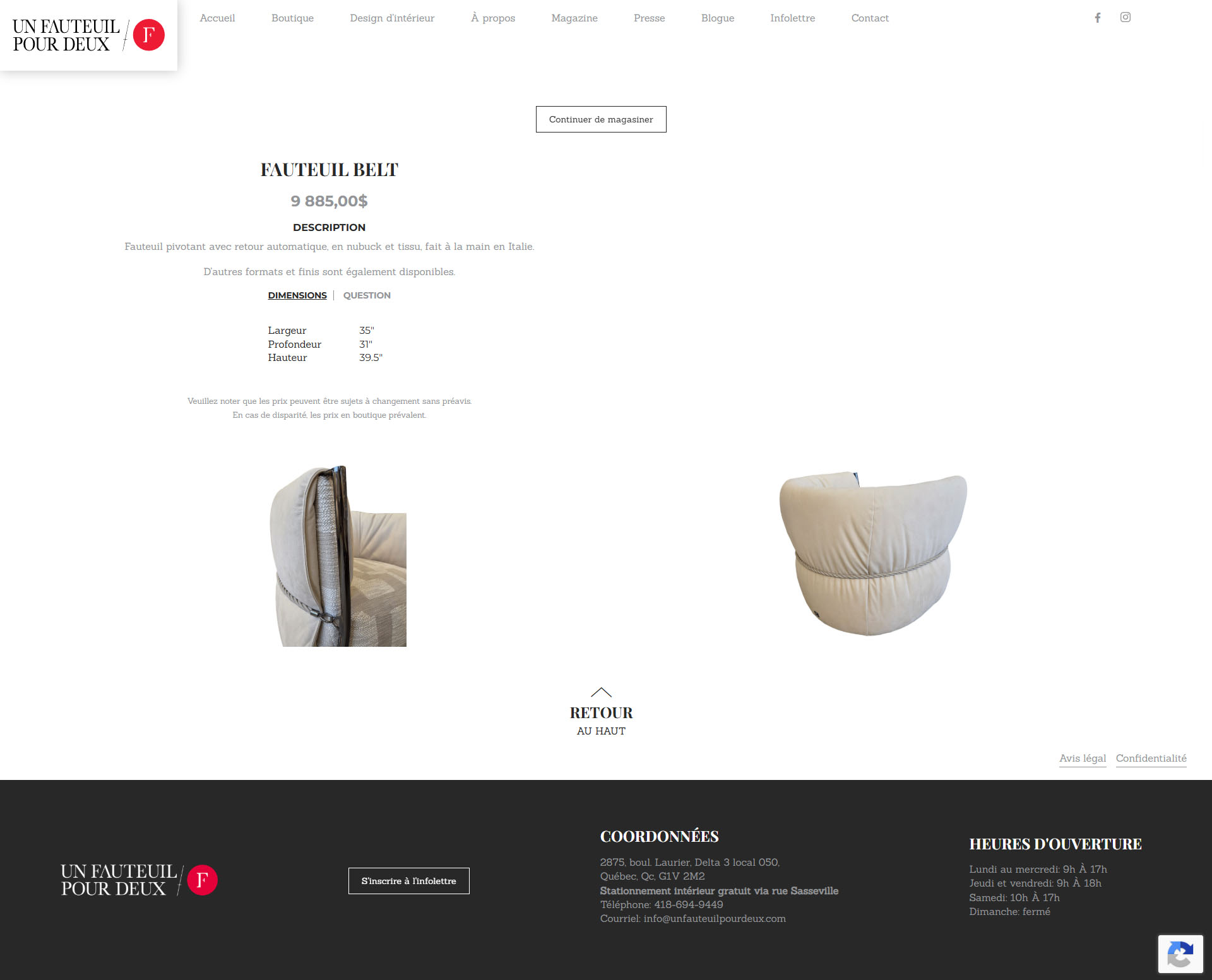 Page produit Un fauteuil pour deux