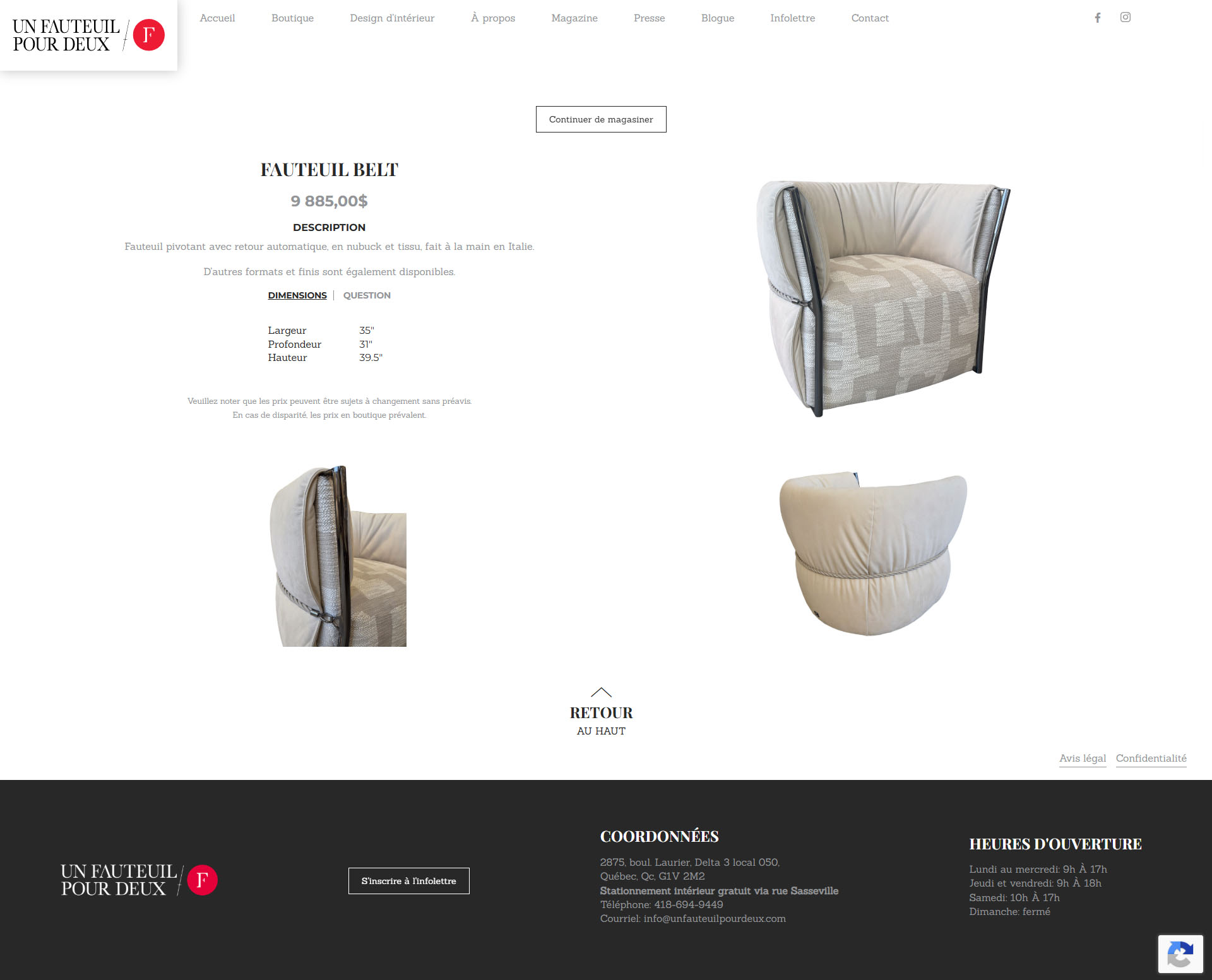 Page produit Un fauteuil pour deux